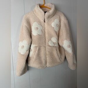 Floral Sherpa Zip-Up Jacket in Creamy Pink